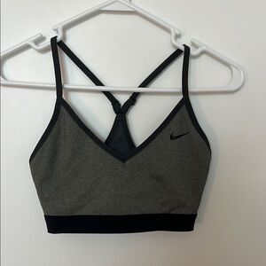 Nike Black and Gray Sports Bra with Racerback Design